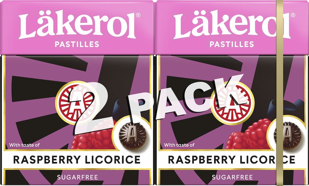 Läkerol - Raspberry 2pk sukkerfri - Läkerol Pastilles - liqorice