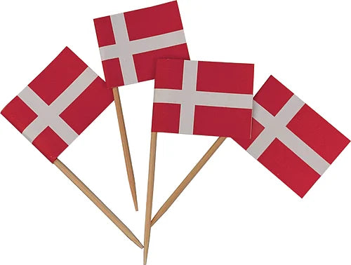 Celebration - Dansk flag til kagen på træpind 50 stk - paper flags to put in food for birthdays