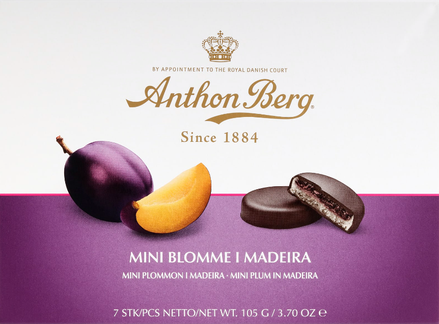 Anthon Berg - Mini Blomme I Madeira - mini marzipan / chocolate / plum best before date 28th November 2025