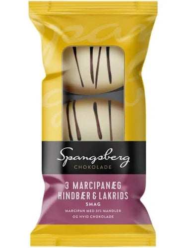 Spangsberg - Marcipanæg 3pk. - marzipan / raspberry / liquorice 51 % almonds - Best Before Date 30th September 2026