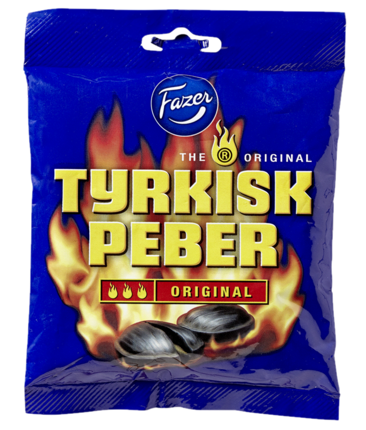 Tyrkisk Peber Original - hot liquorice-filling-taste inside the hardboiled candy - vegan