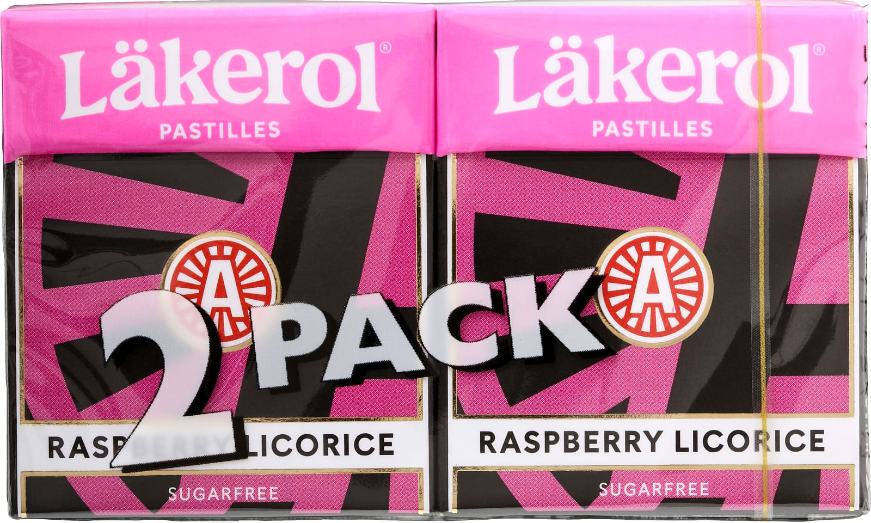 Läkerol - Raspberry 2pk sukkerfri - Läkerol Pastilles - liqorice - best before date 29th November 2024