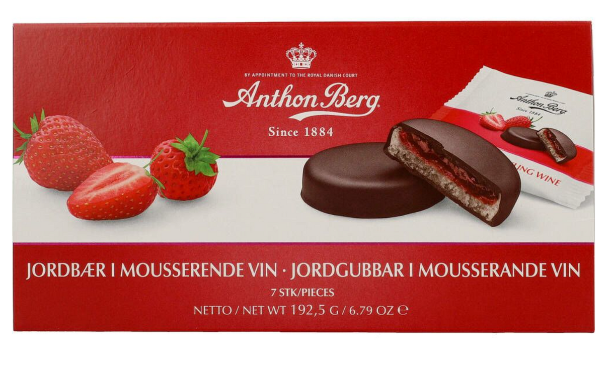 Anthon Berg - Jordbær i Mousserende vin - Dark Chocolate with Marzipan and strawberries